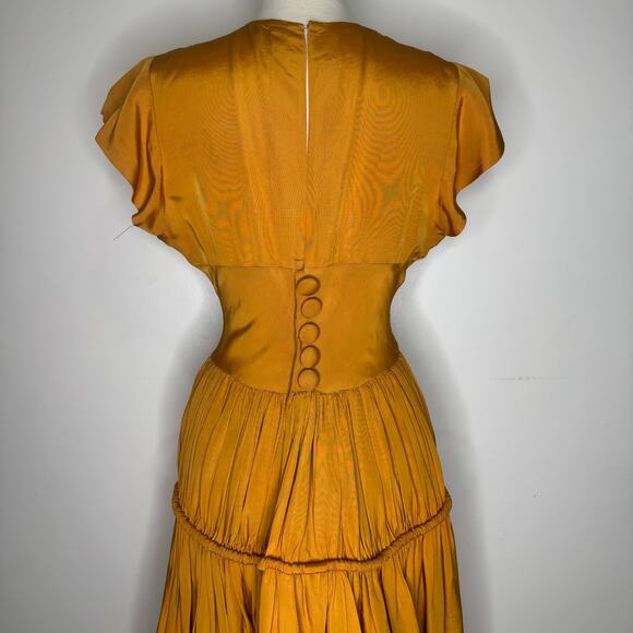 VINTAGE | 1930s 1940s Mustard Cold Rayon Ball Ruched Gown - Picture 5 of 11